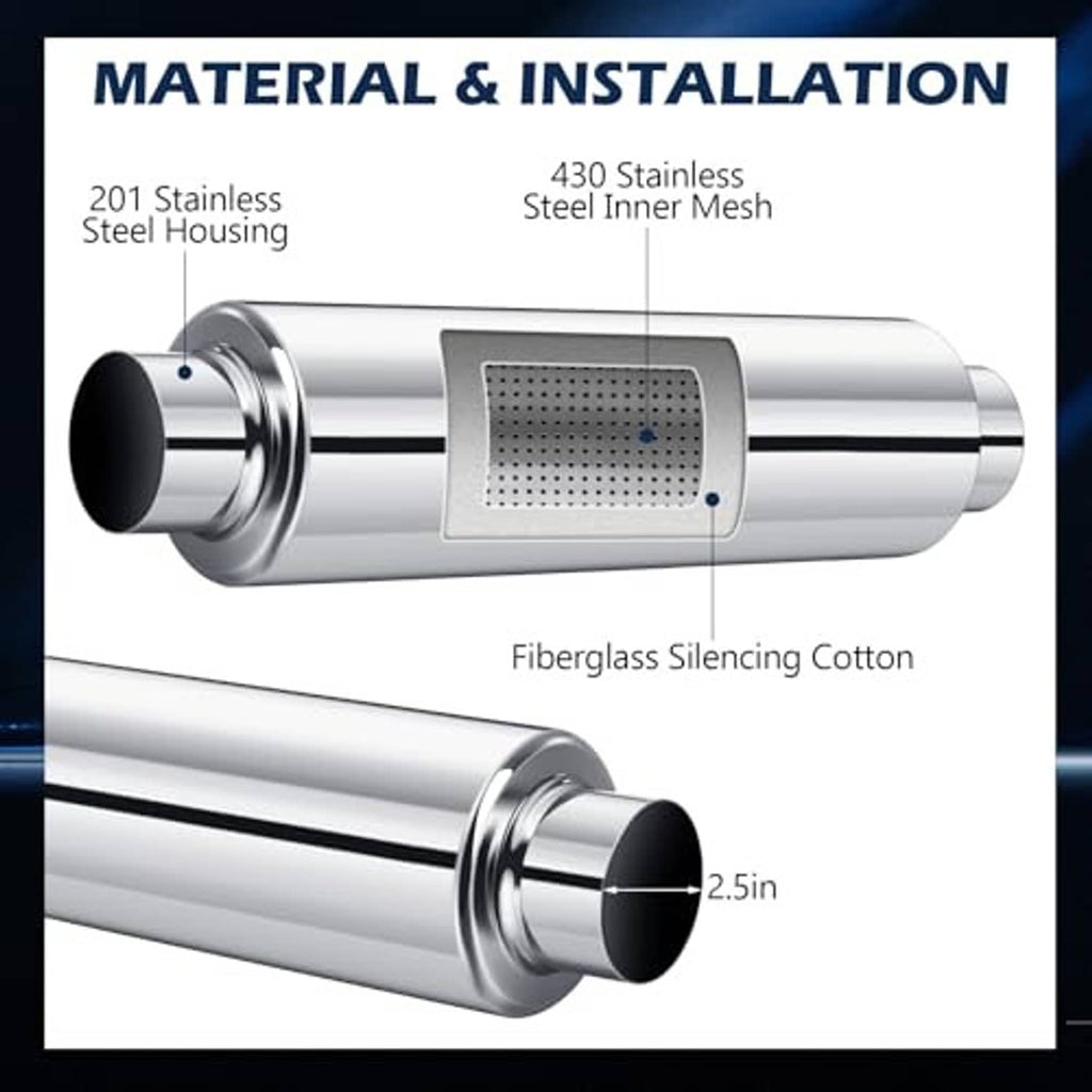 Silver exhaust resonator cross section with perforated mesh and fiber silencing cotton