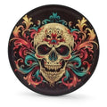 17-inch spare tire cover with colorful skull and swirling floral pattern on black