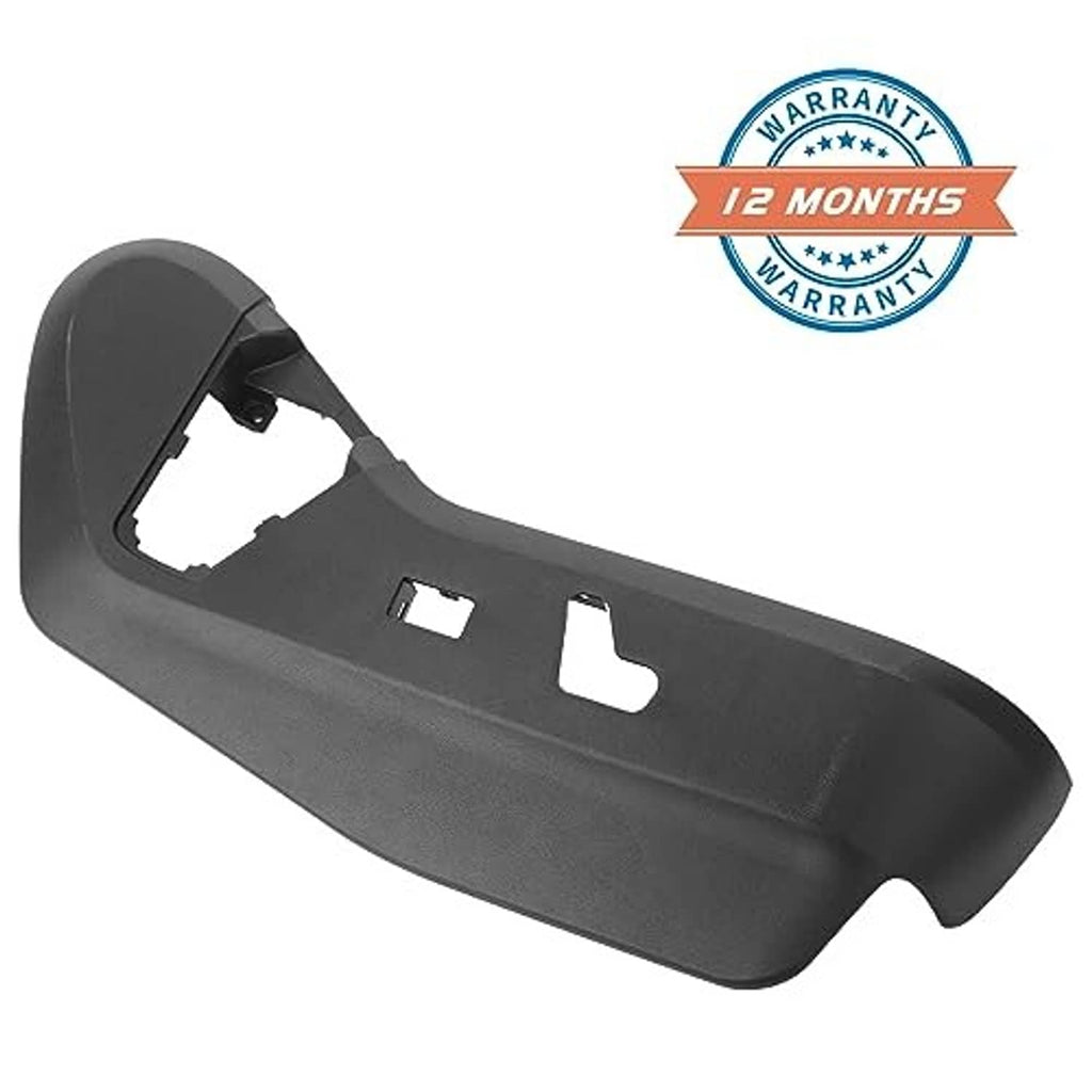 Black left seat track cover bezel with textured finish and mounting tabs