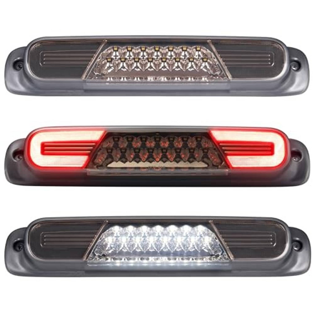 Smoked-lens LED third brake light with clear reflector and multiple white LED dots.