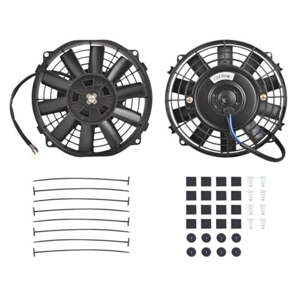 7-inch electric cooling fan kit, black push-pull fan and mounting hardware pieces