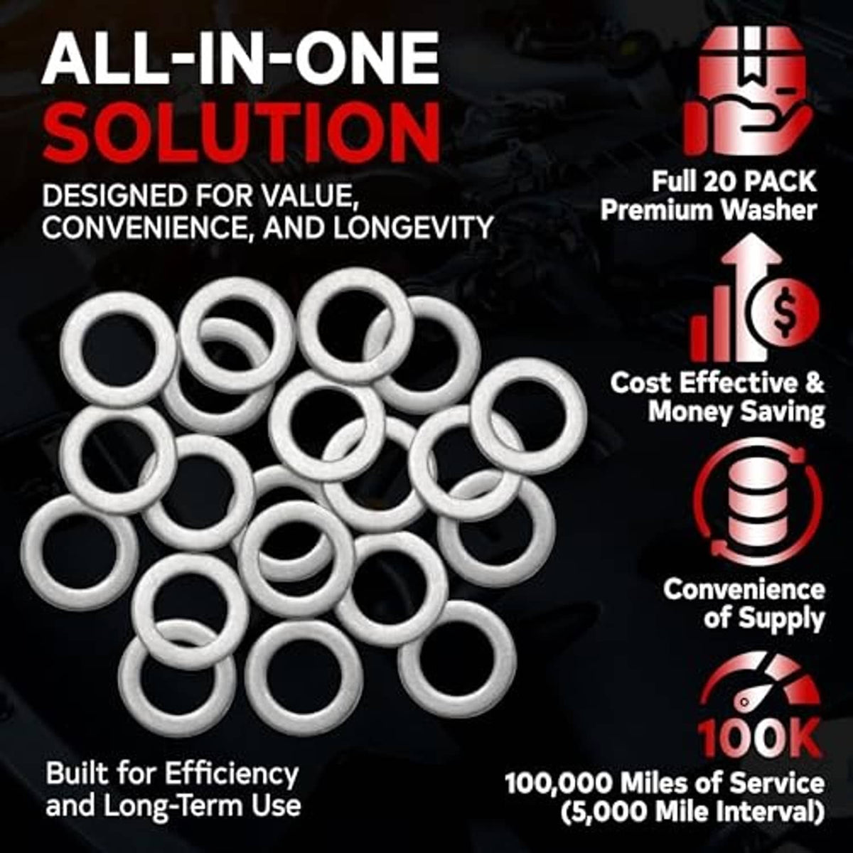 Oil drain plug crush washers, multiple silver aluminum rings in a pack