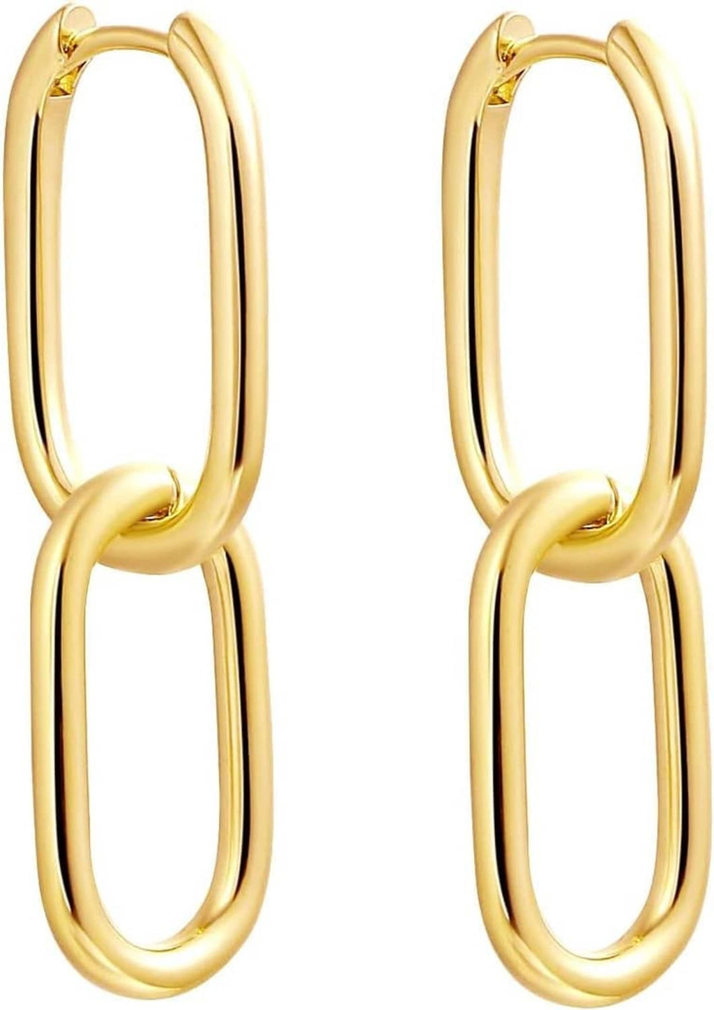 14K gold-plated paperclip-style huggie hoop earrings, oval links, polished finish