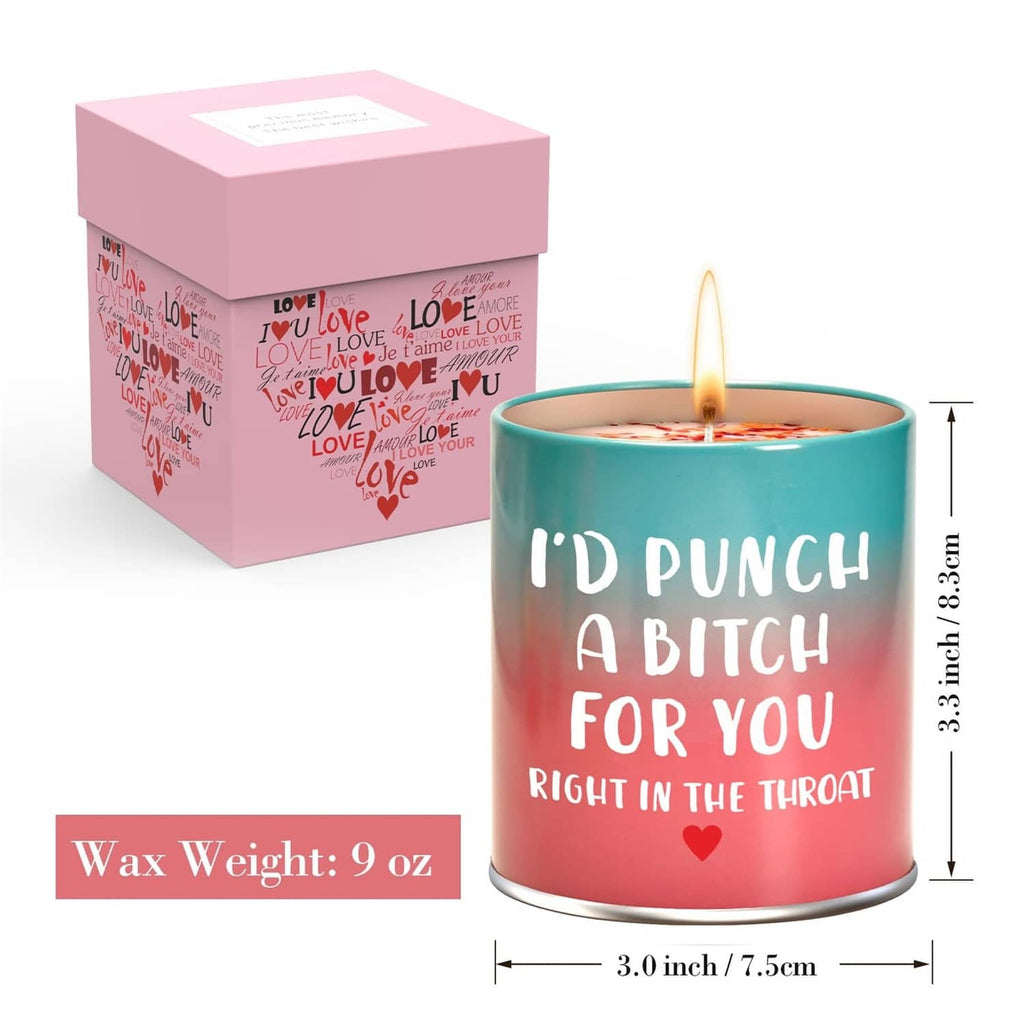Scented candle gift set with teal-pink candle in metal cup and pink box