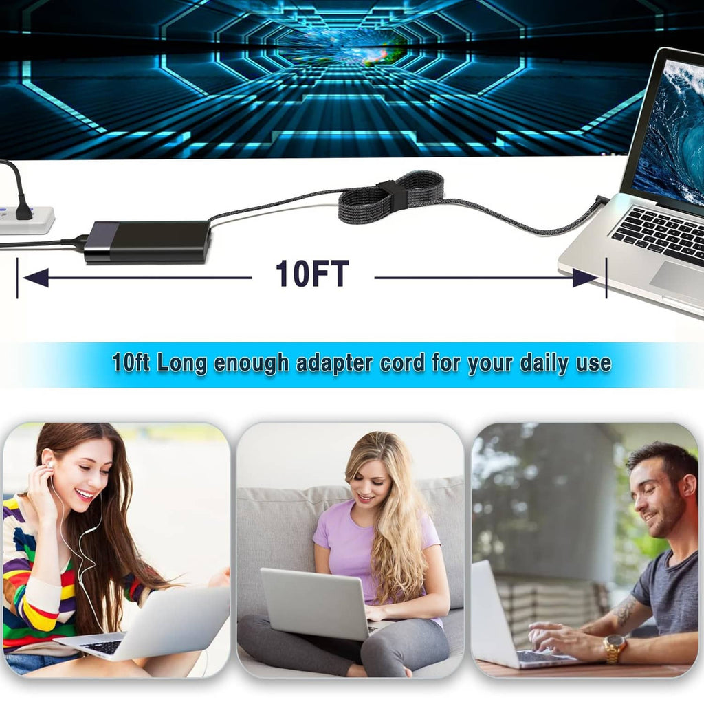 Black laptop charger adapter with braided cord and long cable for daily use