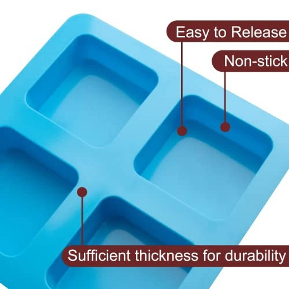 Blue silicone 4-cavity square brownie mold with non-stick finish