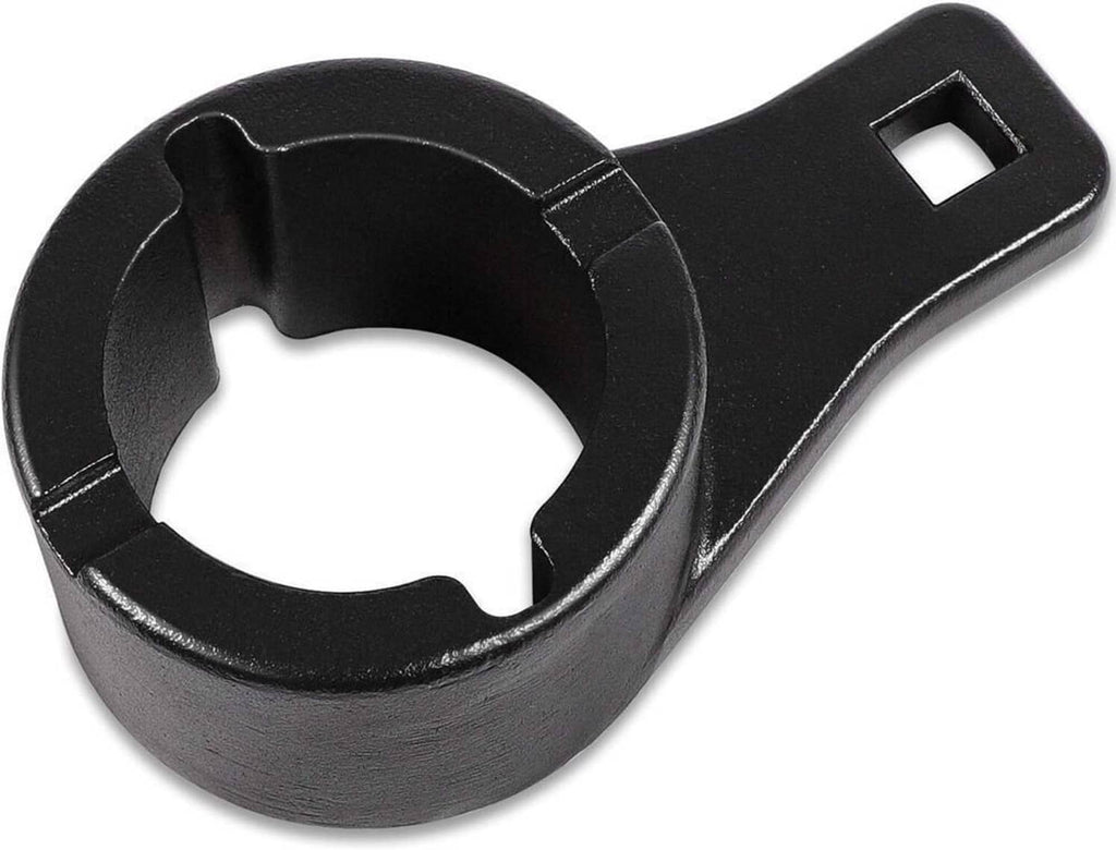Black circular socket end of harmonic damper pulley holding tool