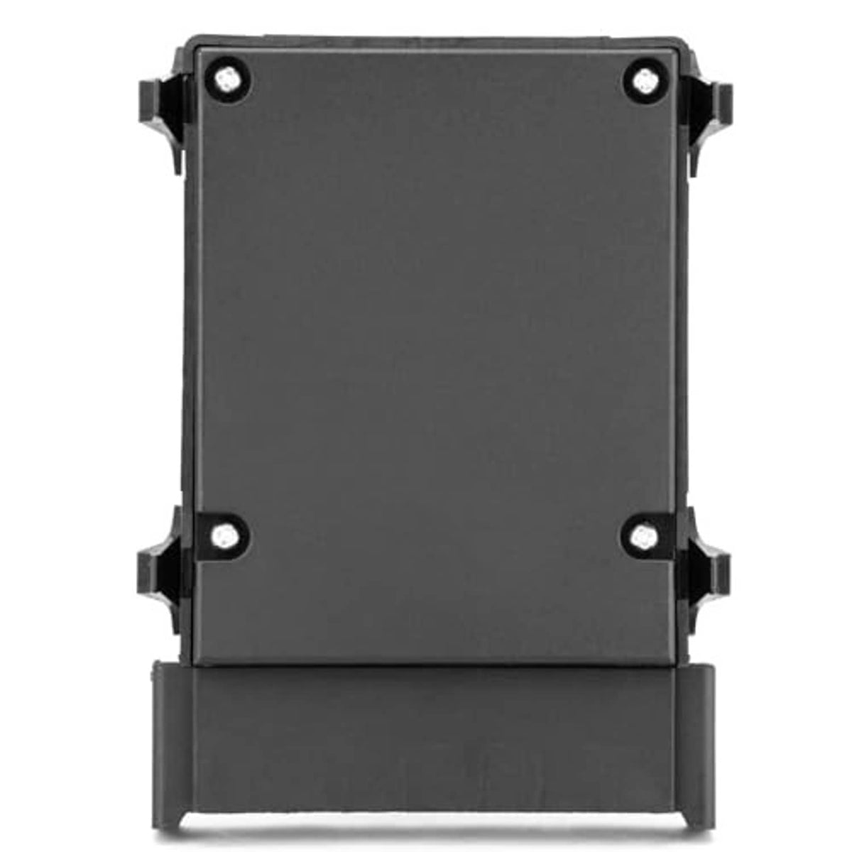 Power seat switch module back plate with mounting holes and dark plastic housing.