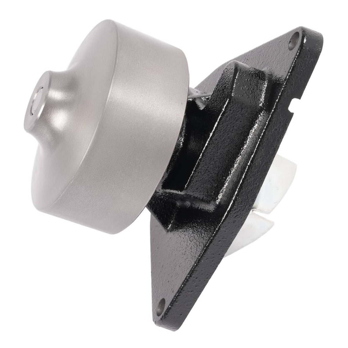 Water pump with silver end cap and black bracket, side mounting holes