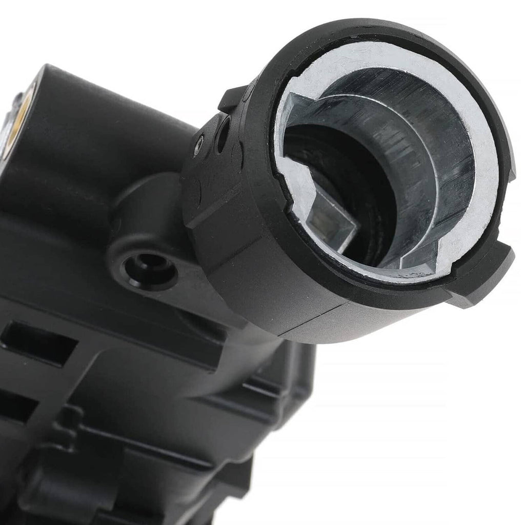 Close-up of ignition switch housing circular socket opening with black plastic casing