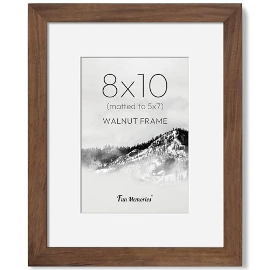 Walnut picture frame front view with off-white mat for 8x10, matted to 5x7.