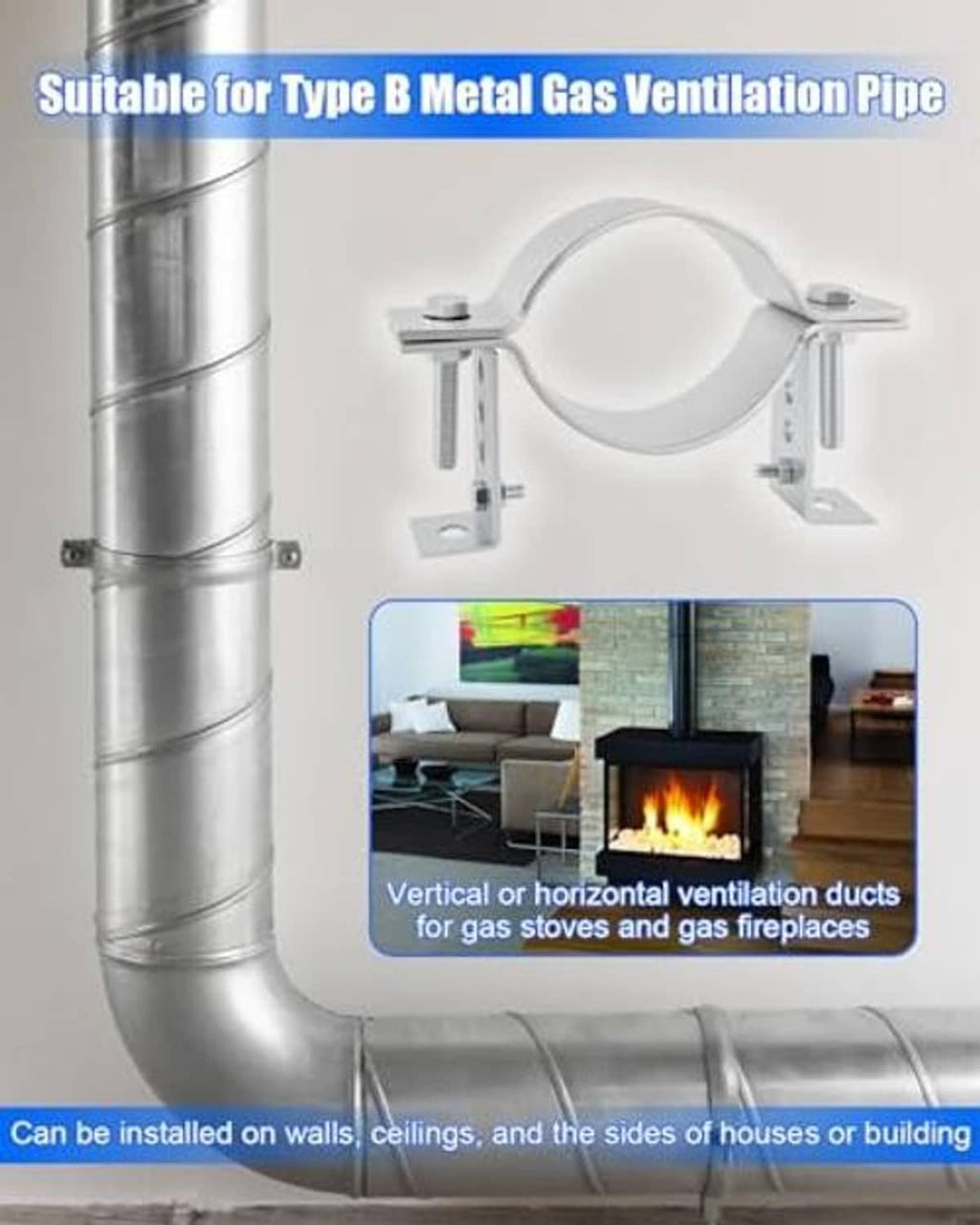 4-inch B-vent wall bracket clamp with split ring for metal gas ventilation pipe