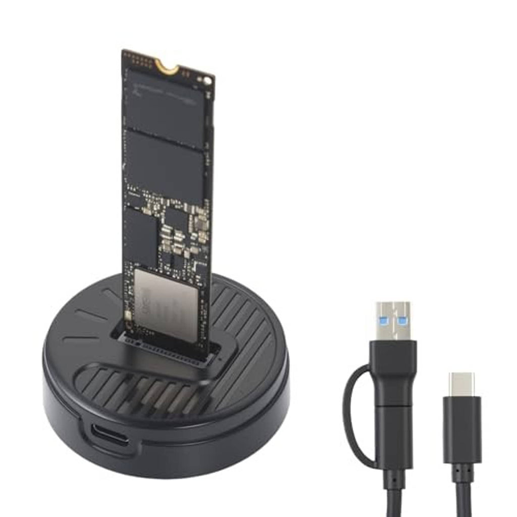 M.2 NVMe to USB adapter kit with round dock and USB C/USB A cables