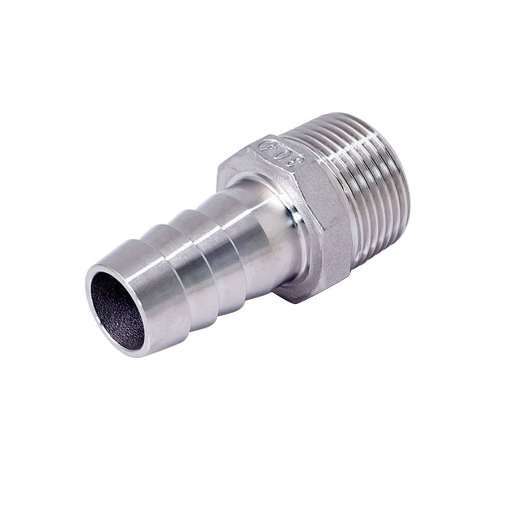 Stainless steel hose fitting with barbed end and male MNPT threads, 1-1/2 in