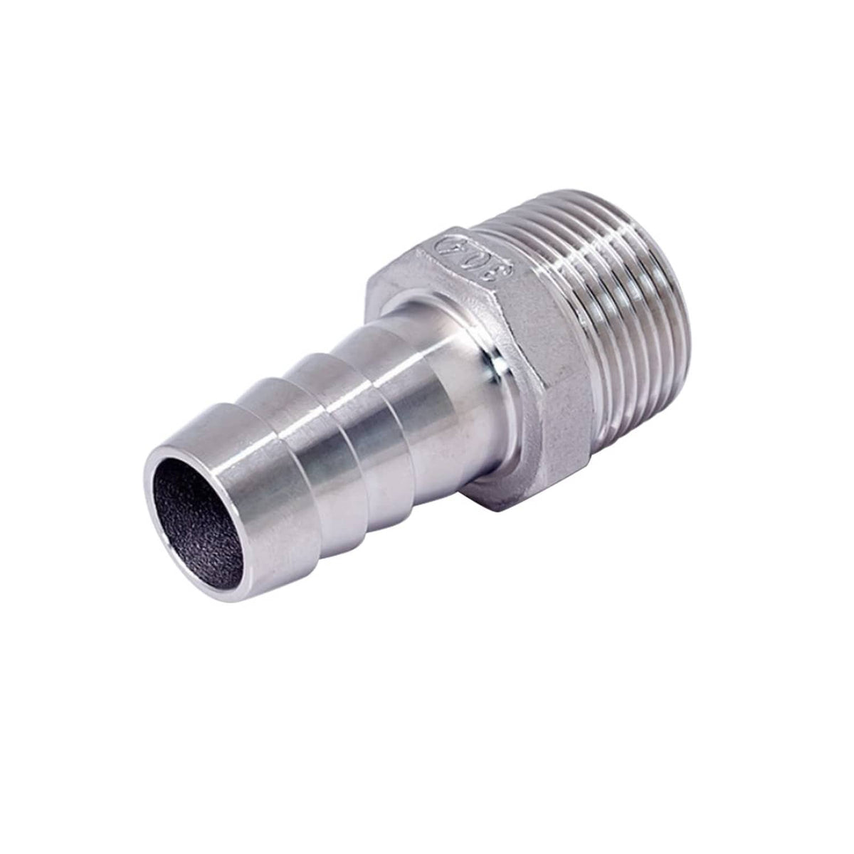 Stainless steel hose fitting with barbed end and male MNPT threads, 1-1/2 in