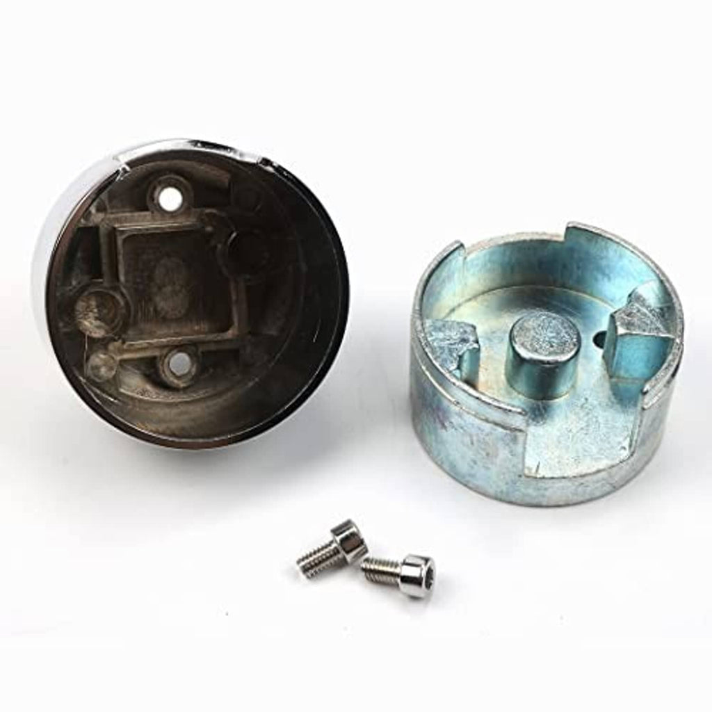 Chrome mounting adapter kit with assembled cap, open mounting cup, and two screws
