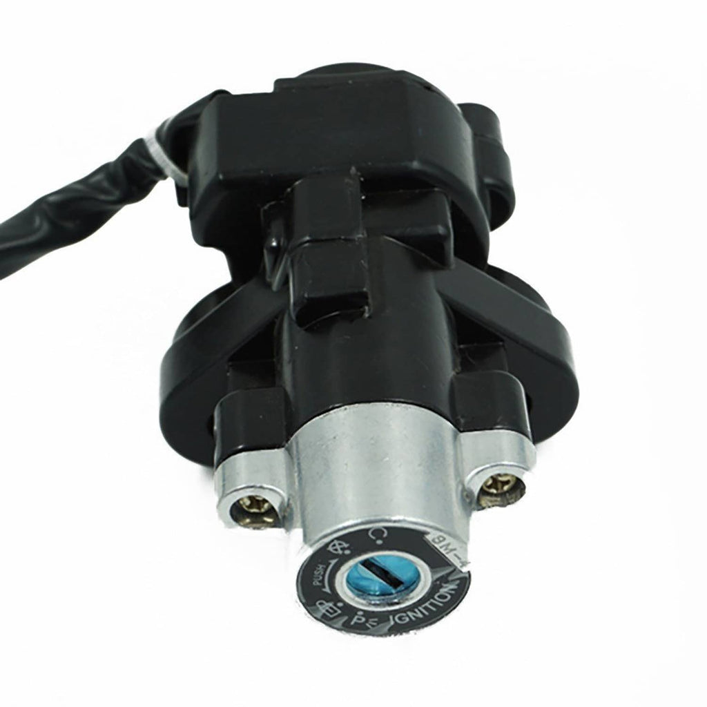 Ignition switch lock cylinder with black plastic housing and blue indicator ring
