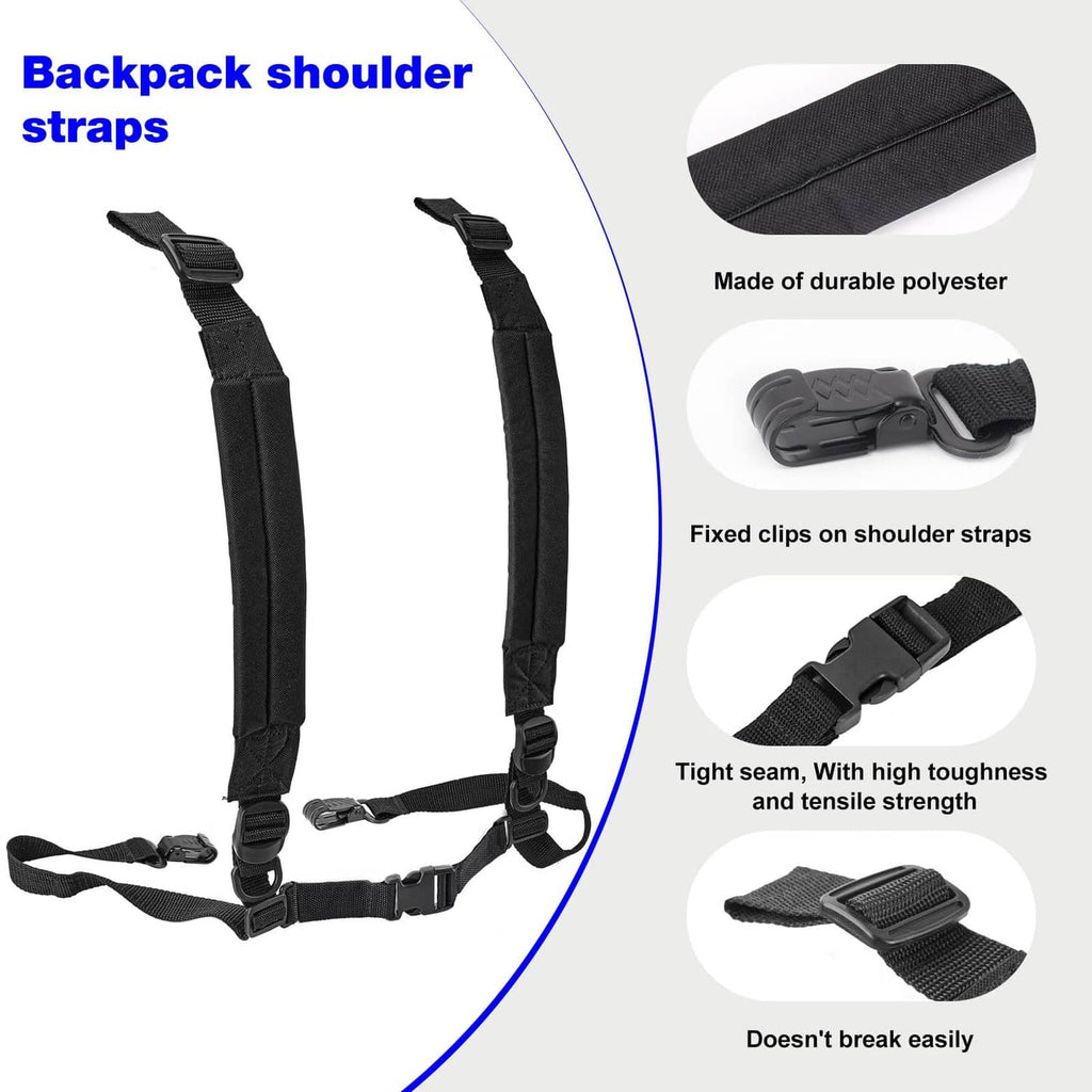 Black adjustable backpack sprayer shoulder straps with fixed clips and reinforced stitching