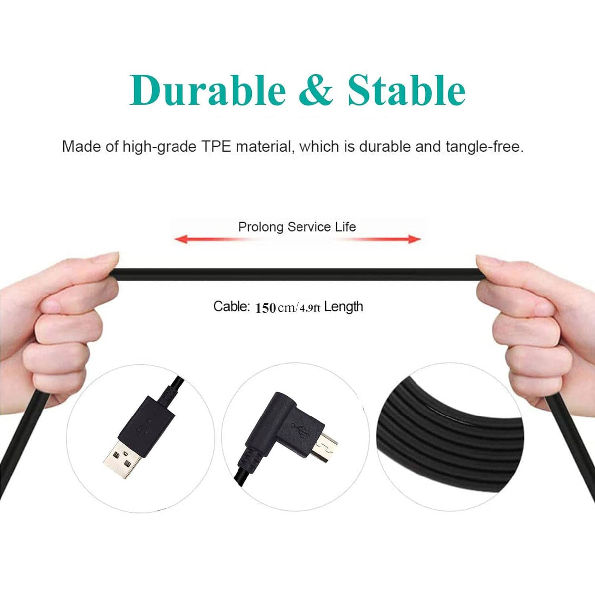 Black USB charging and data sync cable, 150cm (4.9 ft) length