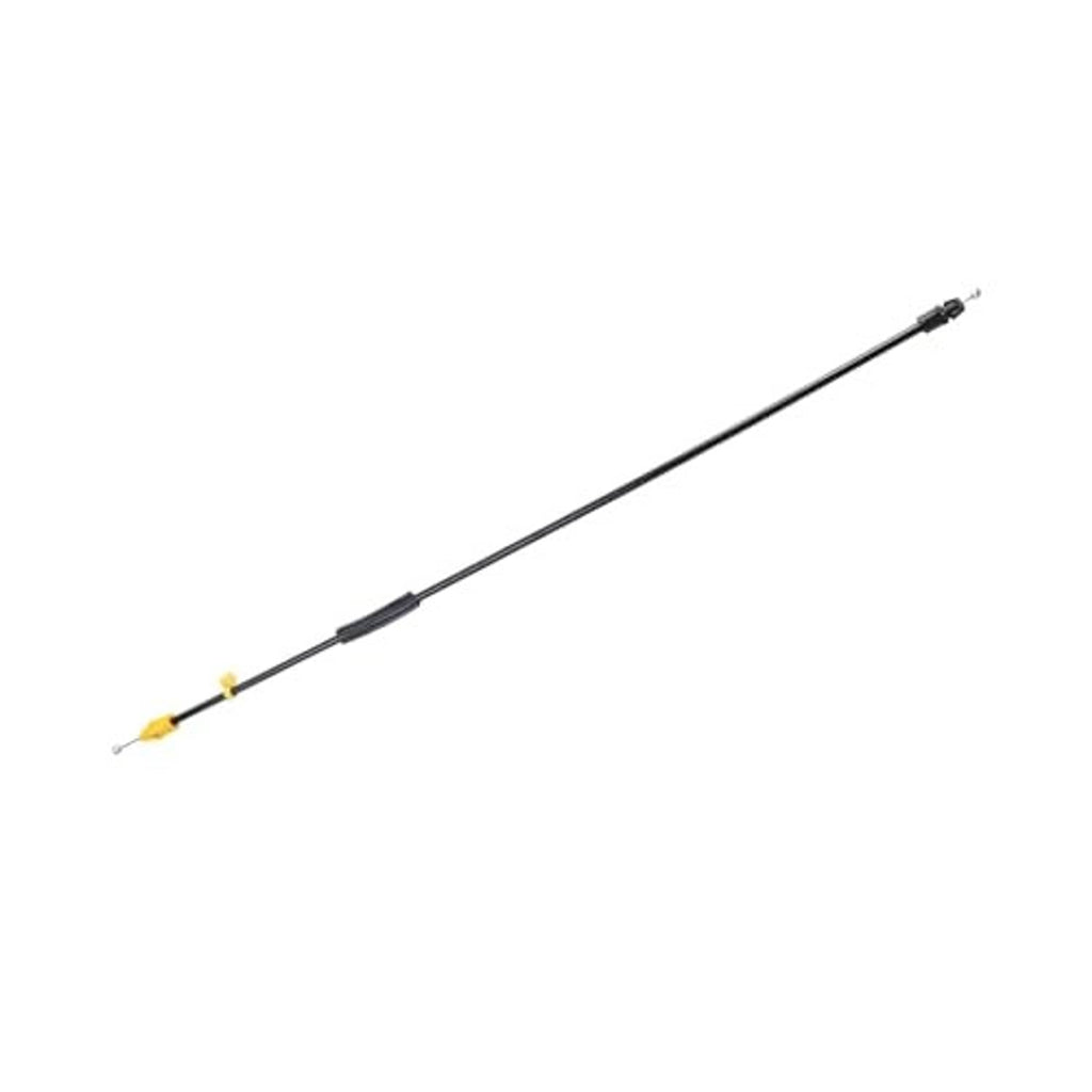 Black door latch cable with yellow end terminals and protective textured sections
