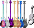 Set of guitar-shaped coffee and tea spoons with multicolor metallic finishes