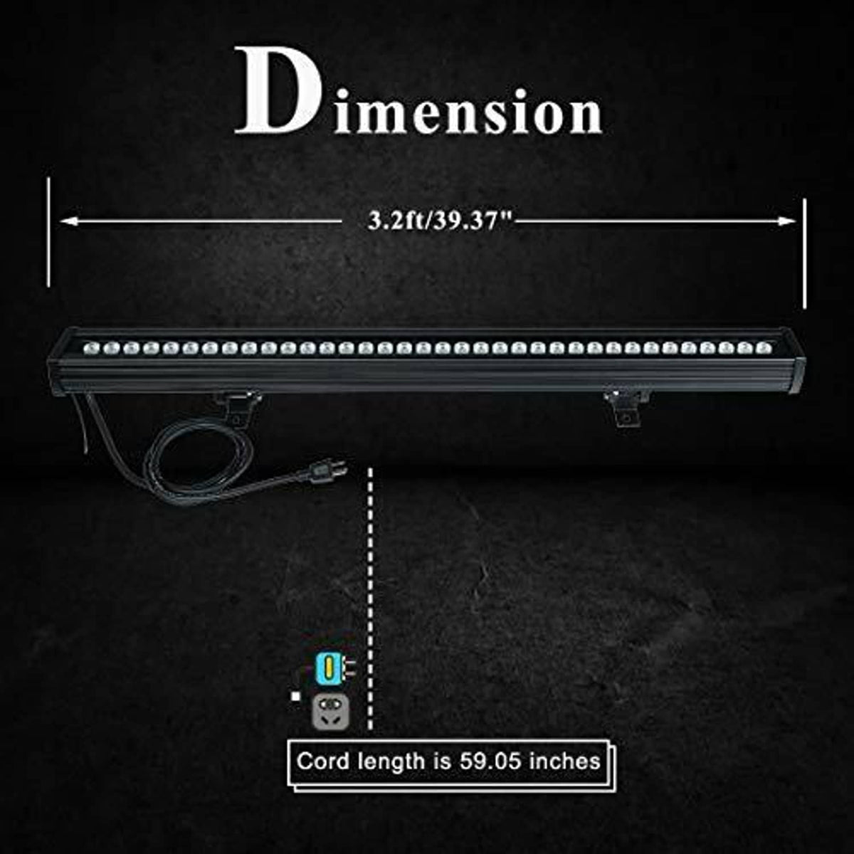 Black LED wall washer light bar with LED row and length measurement