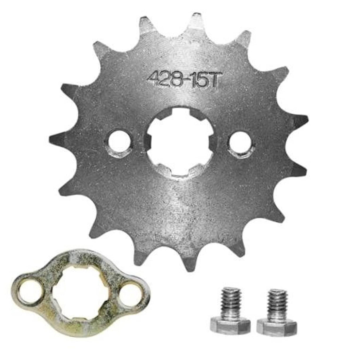 428-15T front engine sprocket kit with sprocket wheel, mounting collar, and bolts