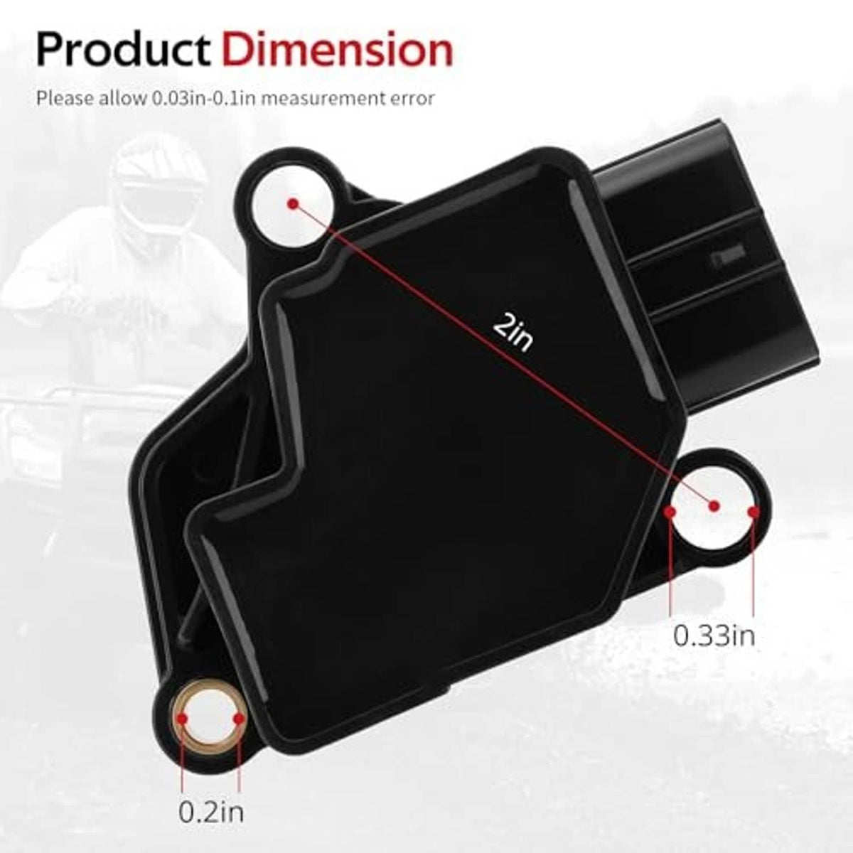 Black throttle position sensor with mounting holes and circular sensor opening, dimension view