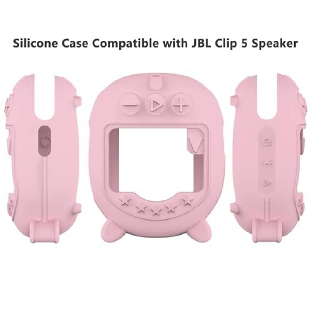 Pink silicone speaker cover set with button cutouts, headphone-sized form