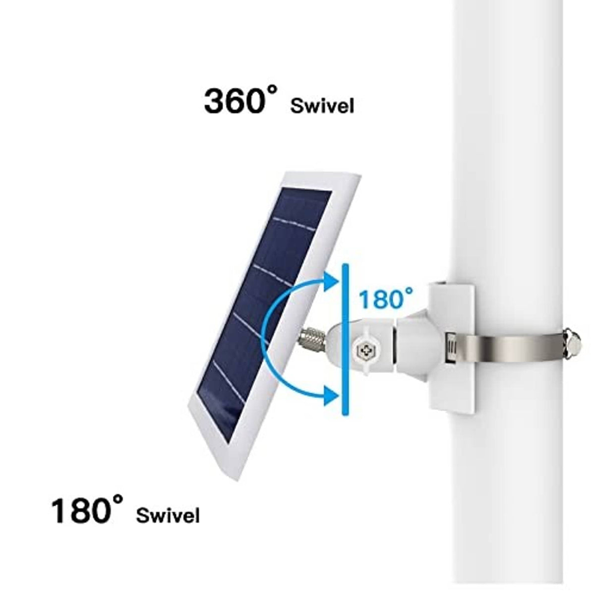 White solar panel mount with 180° tilt and 360° swivel rotation mechanism