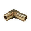 Brass 90-degree hose elbow fitting with male NPT threaded ends