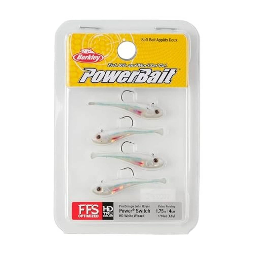 Berkley Powerbait Power Switch soft bait blister pack showing multiple white lures