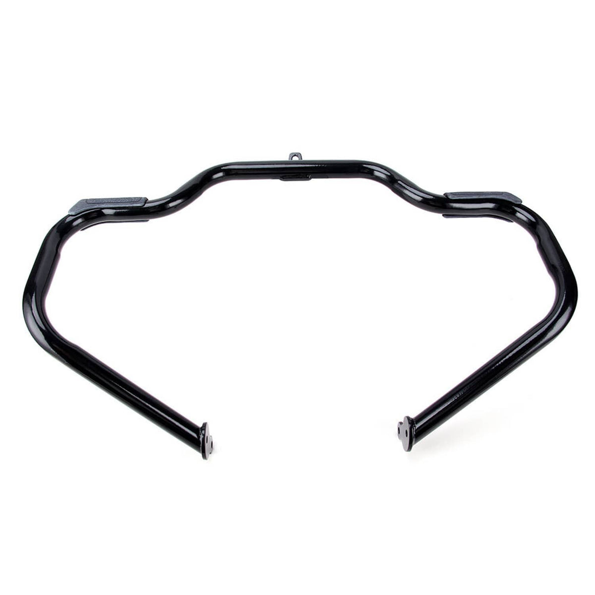 Black engine crash guard bar with curved tube and central top mounting tab