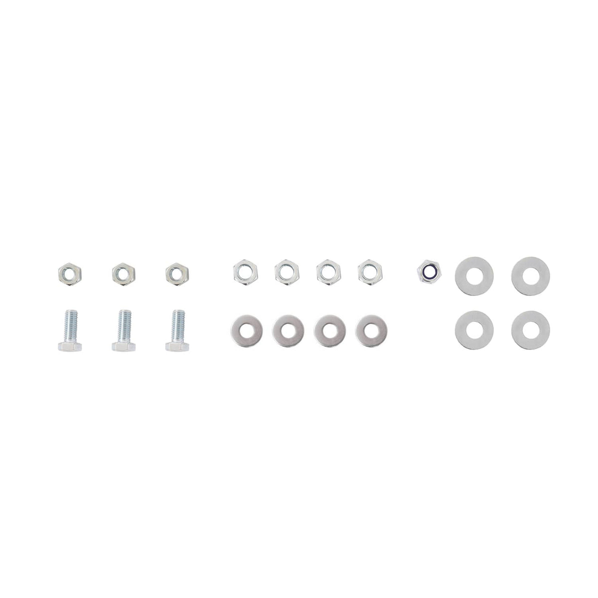 Set of metal washers, bolts, and nuts for mounting a trailer winch stand