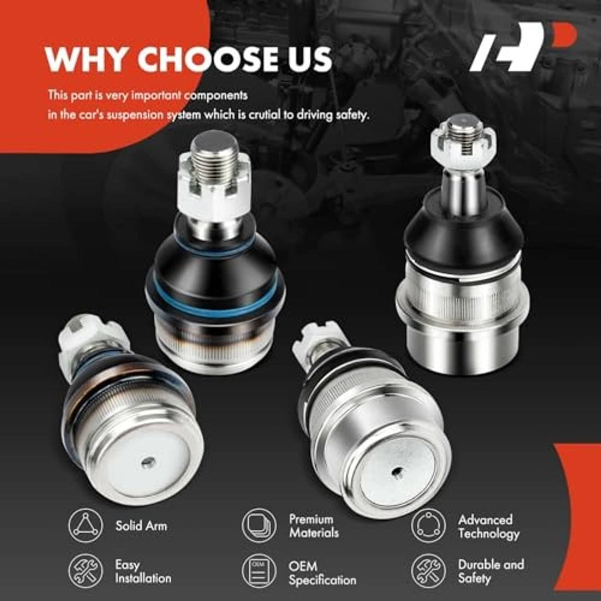 Ball joint kit diagram with two upper and two lower joints for suspension system