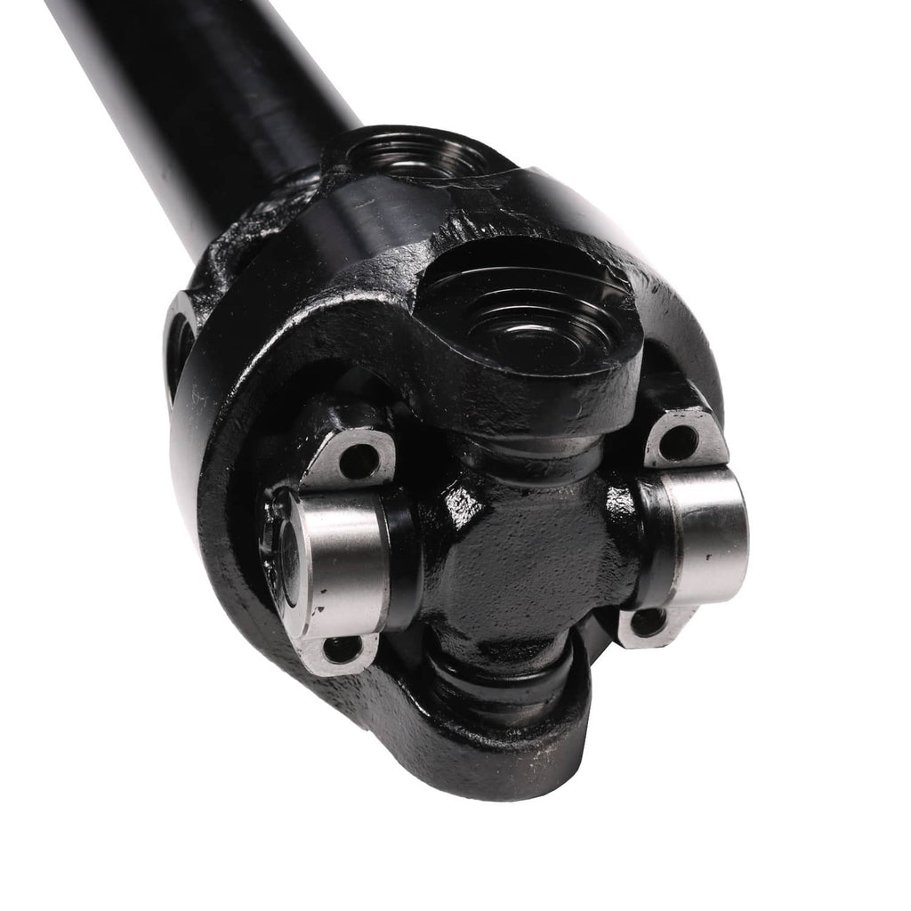 Front drive shaft assembly flange joint with black steel yoke and mounting holes