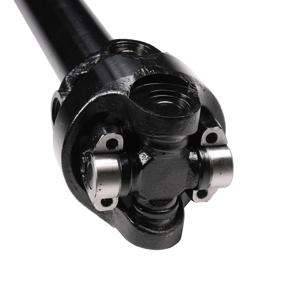 Front drive shaft assembly flange joint with black steel yoke and mounting holes