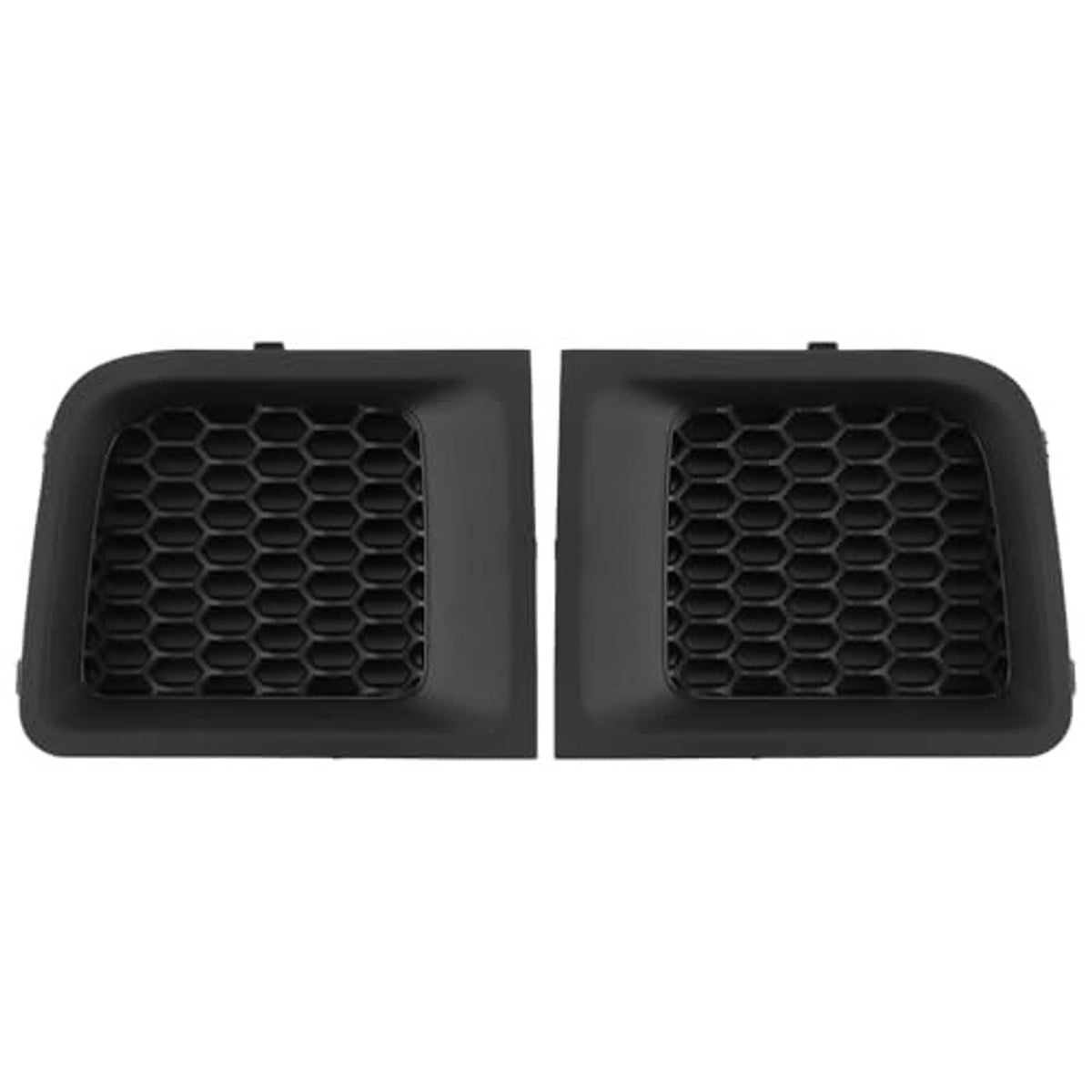 Front lower bumper grille bezel inserts, black plastic with hex honeycomb mesh