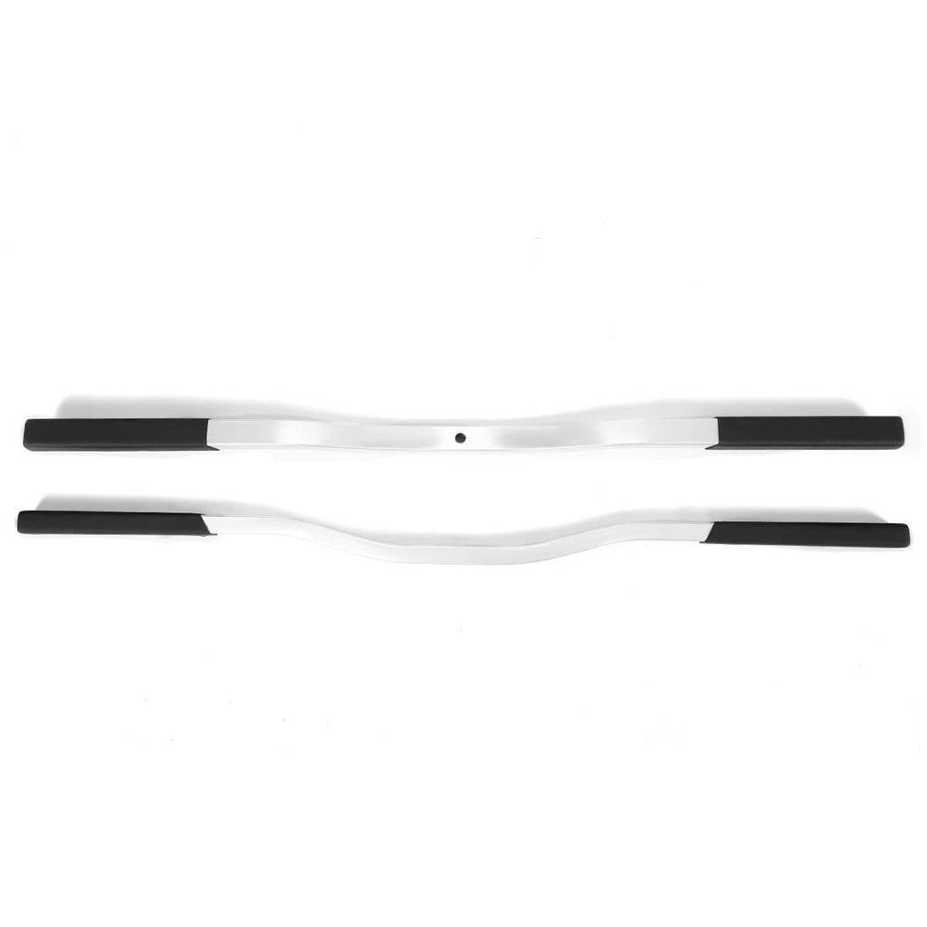 Snowmobile ski tie-down bar set with black boots, silver bars, two pieces