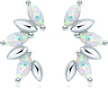 Sterling silver opal stud earrings, marquise and leaf stones with small ball posts