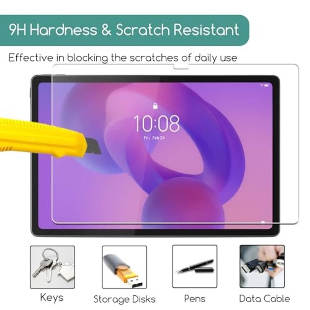 Tempered glass screen protector with scratch-resistant protection and included accessory icons