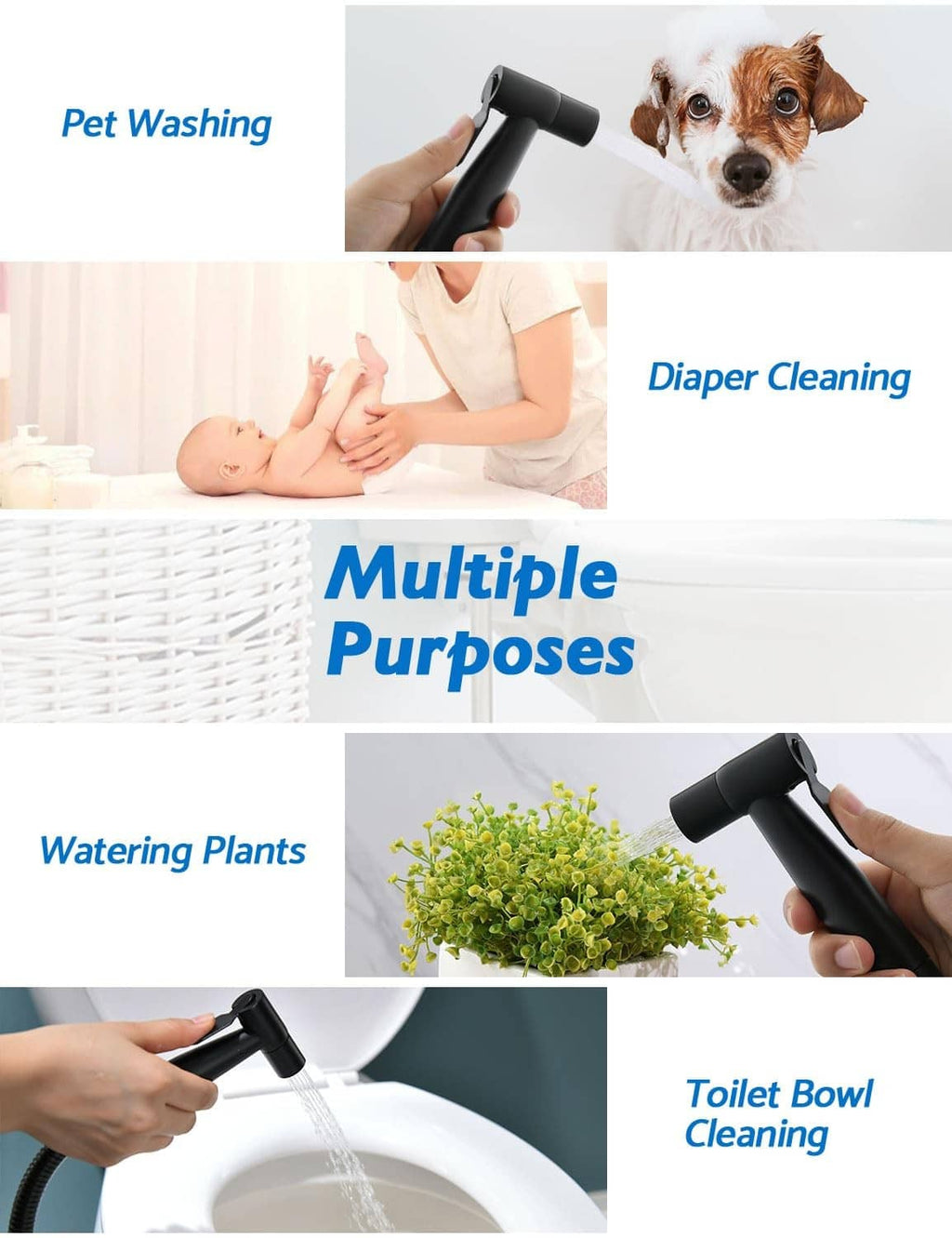 Matte black handheld bidet sprayer held for cleaning pet and diaper areas