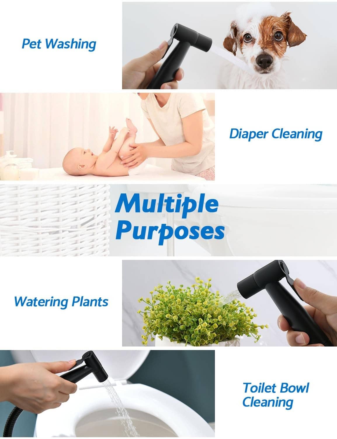 Matte black handheld bidet sprayer held for cleaning pet and diaper areas