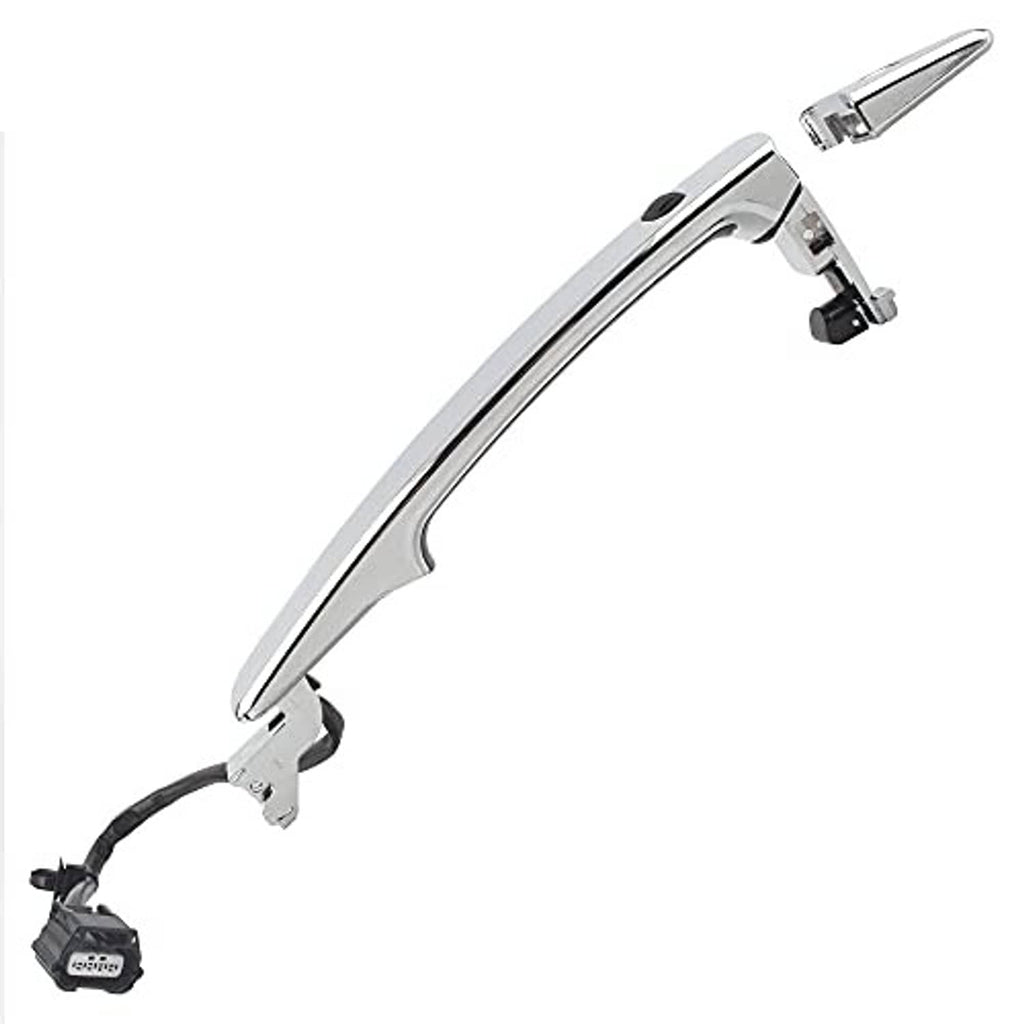 Chrome door handle with integrated latch hardware and exterior mounting clip