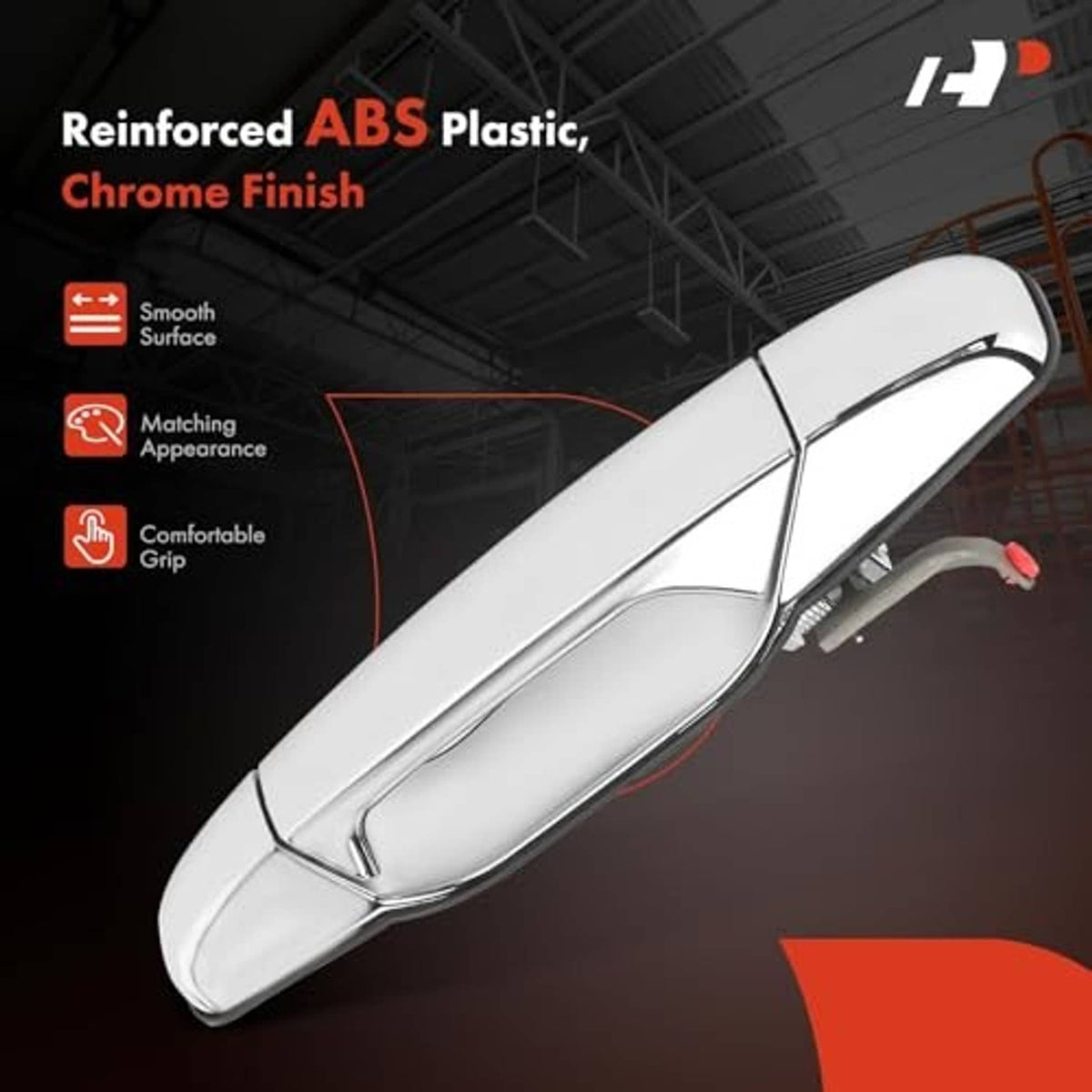 Chrome-finish exterior door handle for front right, reinforced ABS body