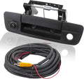 Black tailgate handle backup camera with built-in lens and wiring harness