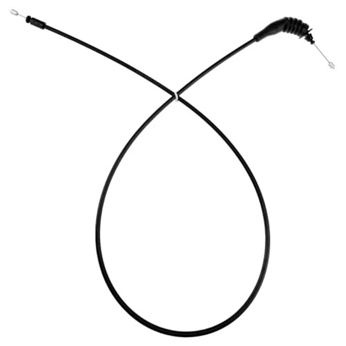 Hood release cable assembly with two cables crossing, black with metal terminals