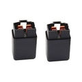 Two black 4-pin automotive relays with copper contact blocks on top