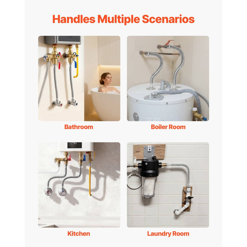 Stainless steel flexible water heater connector hose with brass fittings for installation
