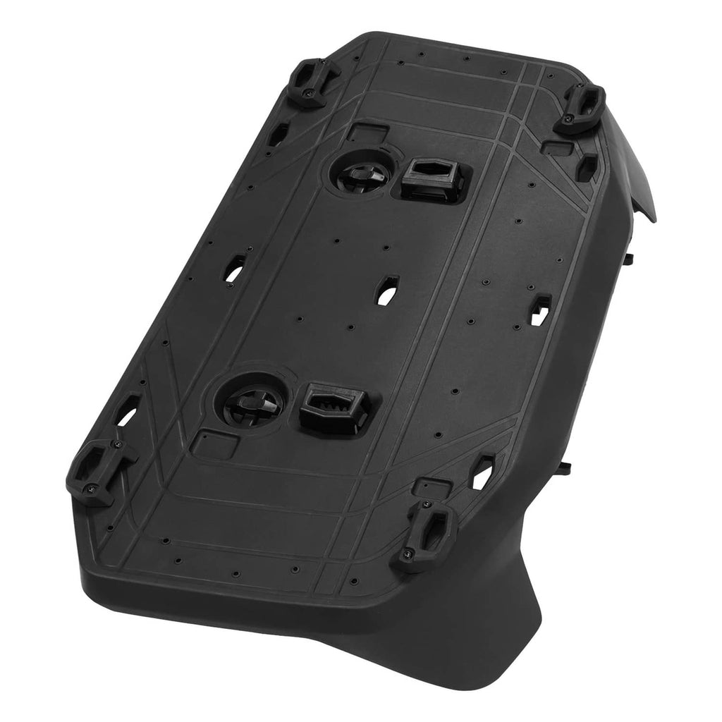 Textured black cargo rack top base with mounting holes, circular ports, and side tabs